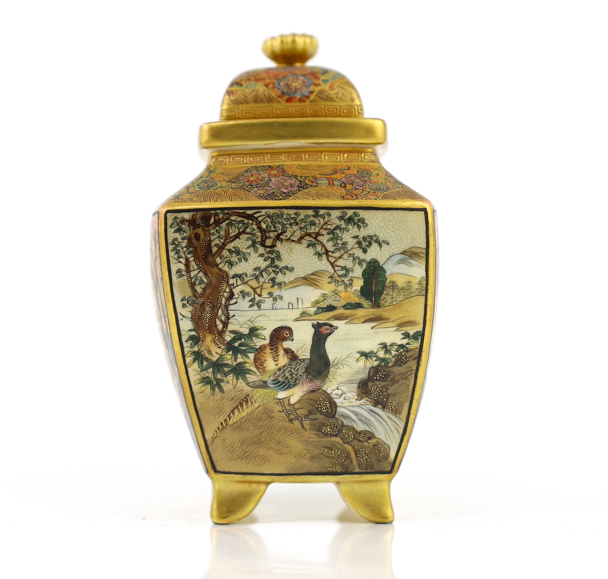 A Satsuma rectangular koro and cover, Meiji period